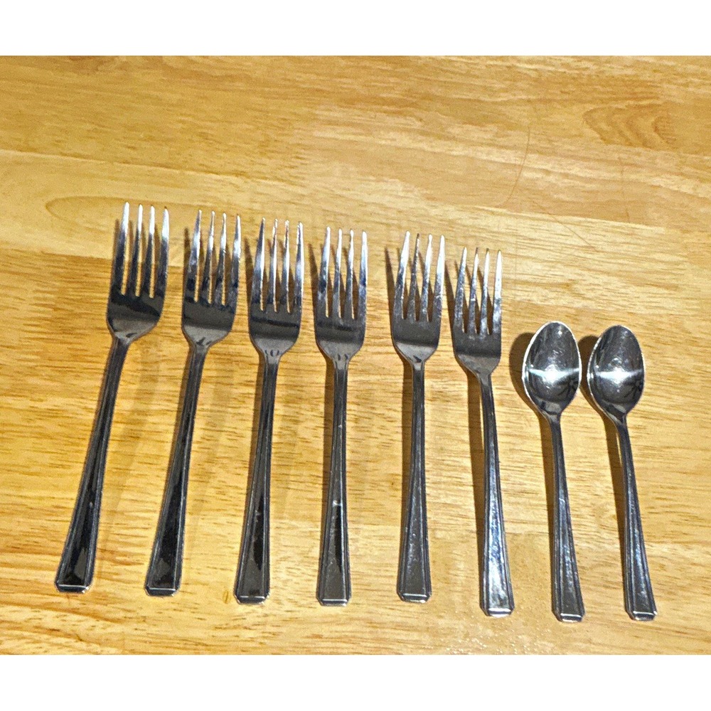 8-Piece Oneida Chins Stainless Steel Flatware Set Silver, 6 Forks 2 Spoons